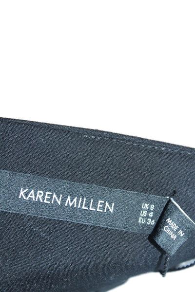 Karen Millen Womens Sateen A Line Knee Length Skirt Black Cotton Blend Size 4