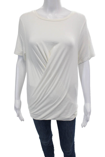 Donna Karan New York Womens Draped Ruched Short Sleeves Shirt White Size Medium
