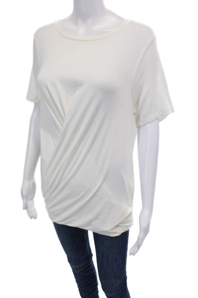Donna Karan New York Womens Draped Ruched Short Sleeves Shirt White Size Medium