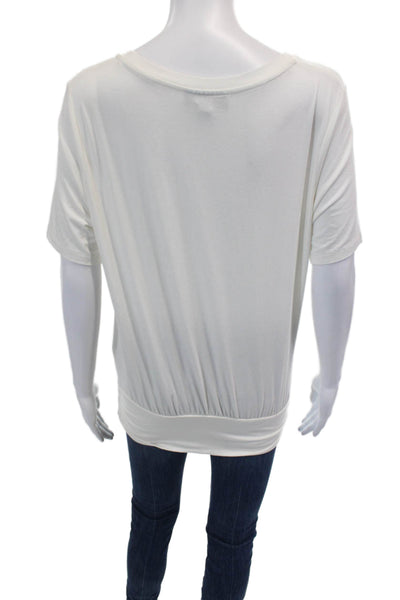Donna Karan New York Womens Draped Ruched Short Sleeves Shirt White Size Medium
