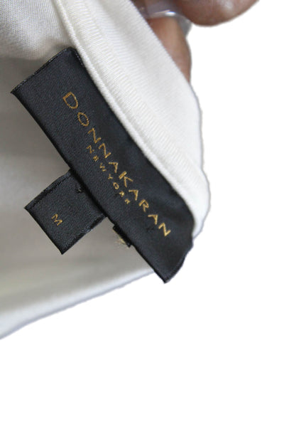 Donna Karan New York Womens Draped Ruched Short Sleeves Shirt White Size Medium