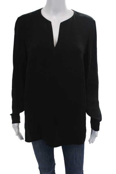 Lafayette 148 New York Womens Long Sleeve V Neck Silk Boxy Top Black Size Small