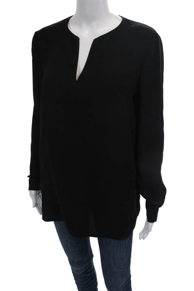 Lafayette 148 New York Womens Long Sleeve V Neck Silk Boxy Top Black Size Small