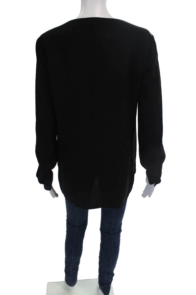 Lafayette 148 New York Womens Long Sleeve V Neck Silk Boxy Top Black Size Small