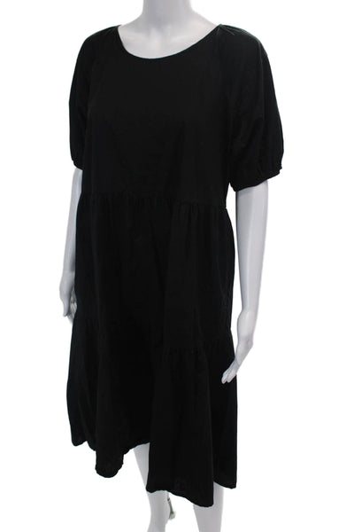 Everlane Womens Short Sleeve Scoop Neck Knee Length Shift Dress Black Size 4