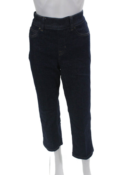 Spanx Womens Elastic Waistband Dark Wash Flare Leg Jeans Blue Denim Size Medium