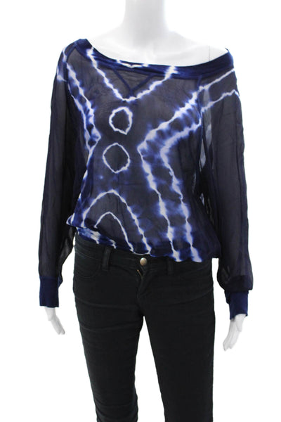 Young Fabulous & Broke Women's Long Sleeves Sheer Tie Dye Blouse Blue Size M