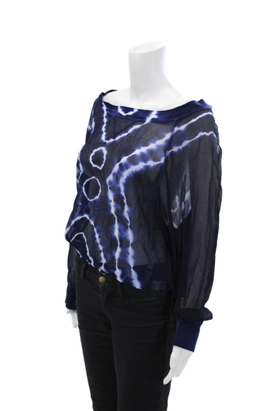 Young Fabulous & Broke Women's Long Sleeves Sheer Tie Dye Blouse Blue Size M