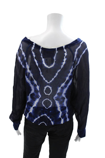 Young Fabulous & Broke Women's Long Sleeves Sheer Tie Dye Blouse Blue Size M