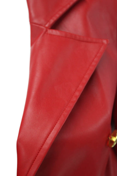 Central Park West Womens Faux Leather Gold Toned Button Blazer Red Size XS