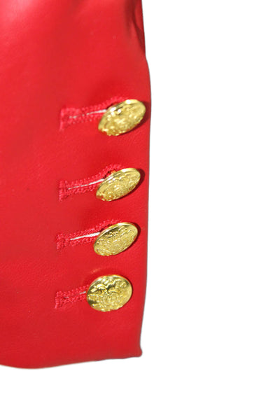 Central Park West Womens Faux Leather Gold Toned Button Blazer Red Size XS