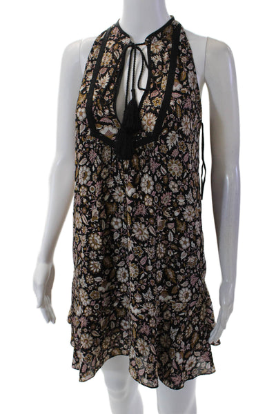 ALC Womens Silk Floral Sleeveless Tied Pullover Mini Dress Black Size 0