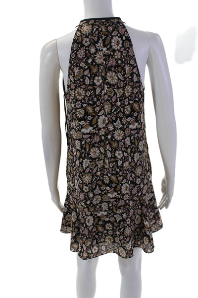 ALC Womens Silk Floral Sleeveless Tied Pullover Mini Dress Black Size 0