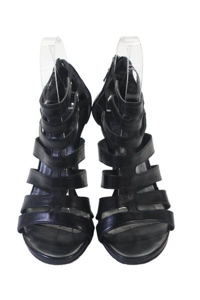 Stuart Weitzman Womens Leather Zip Open Toe Heels Sandals Shoes Black Size 5.5M