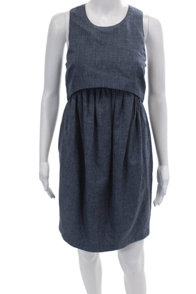Adam Adam Lippes Womens Wool Scoop Neck Layered Sleeveless Shift Dress Blue Sz 2