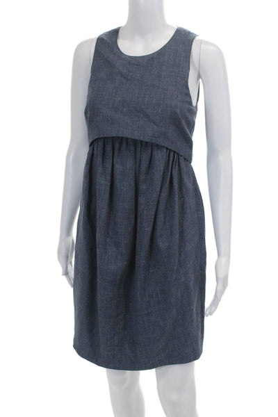 Adam Adam Lippes Womens Wool Scoop Neck Layered Sleeveless Shift Dress Blue Sz 2