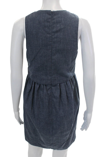 Adam Adam Lippes Womens Wool Scoop Neck Layered Sleeveless Shift Dress Blue Sz 2