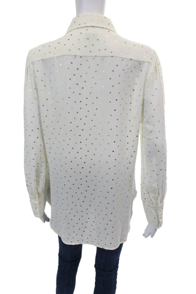Untuckit Womens Pleated Metallic Long Sleeve Button Down Blouse White Size 8