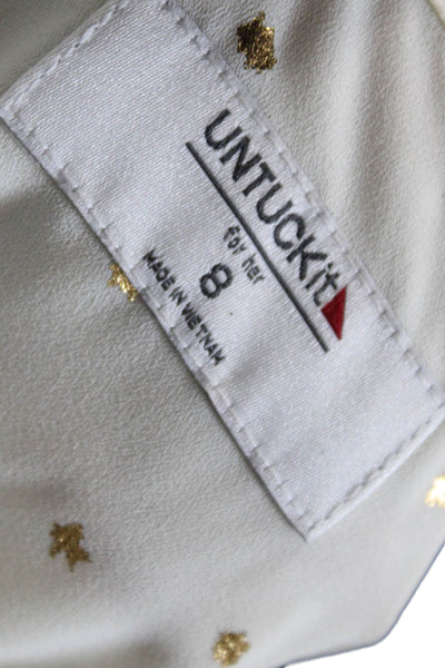 Untuckit Womens Pleated Metallic Long Sleeve Button Down Blouse White Size 8