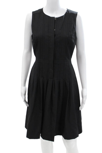 J Crew Womens Sleeveless Button Down Pleated A Line Dress Black Wool Size 2