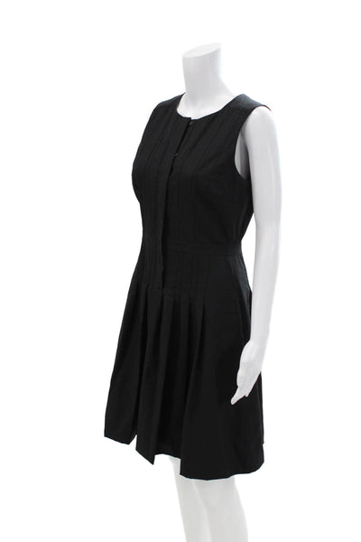 J Crew Womens Sleeveless Button Down Pleated A Line Dress Black Wool Size 2