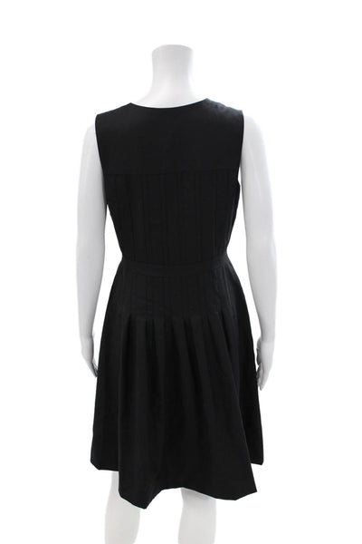 J Crew Womens Sleeveless Button Down Pleated A Line Dress Black Wool Size 2