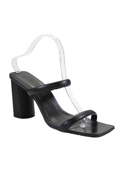 Schutz Womens Double Strapped Square Toe Bock Heels Solid Black Size 10