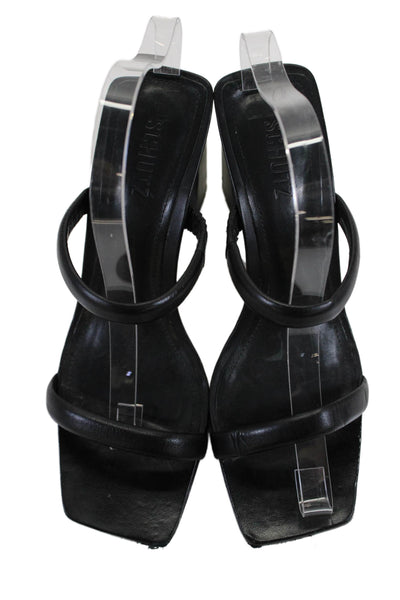 Schutz Womens Double Strapped Square Toe Bock Heels Solid Black Size 10