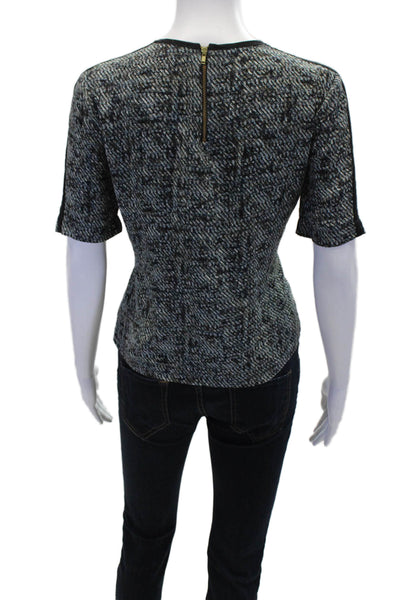 ALC Women's Round Neck Short Sleeves Silk Printed Blouse Black Size 4