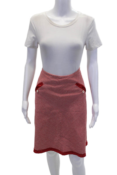 Sitwell Anthropologie Womens Cotton Striped A-Line Zip Midi Skirt Red Size 8