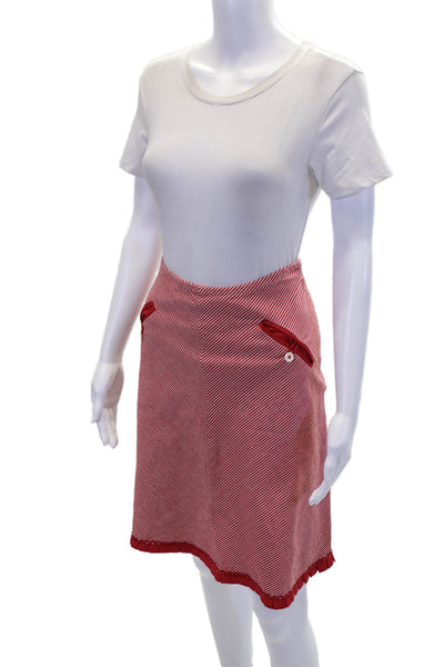 Sitwell Anthropologie Womens Cotton Striped A-Line Zip Midi Skirt Red Size 8