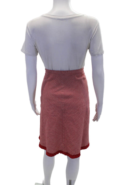 Sitwell Anthropologie Womens Cotton Striped A-Line Zip Midi Skirt Red Size 8