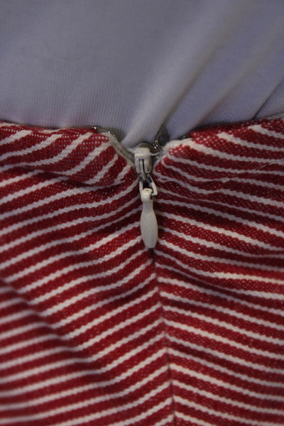 Sitwell Anthropologie Womens Cotton Striped A-Line Zip Midi Skirt Red Size 8