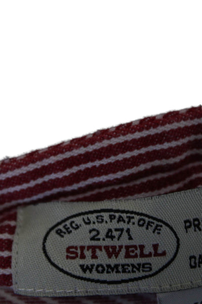 Sitwell Anthropologie Womens Cotton Striped A-Line Zip Midi Skirt Red Size 8