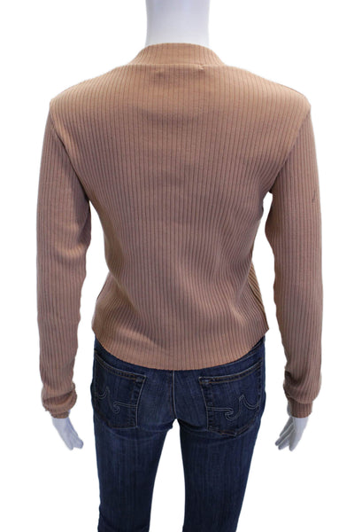 Stateside Womens Cotton Blend Ribbed Long Sleeve Pullover Knit Top Beige Size M