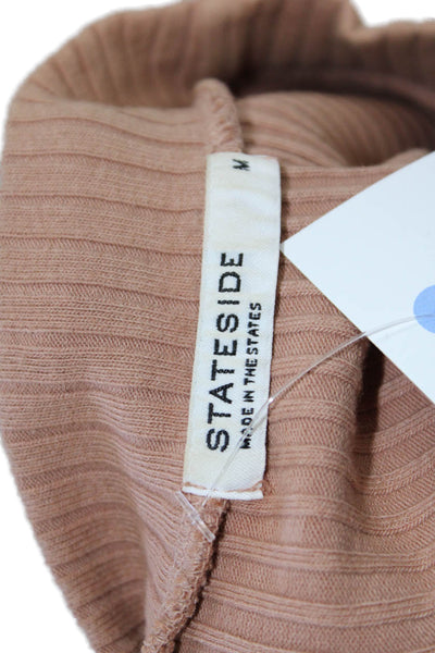 Stateside Womens Cotton Blend Ribbed Long Sleeve Pullover Knit Top Beige Size M
