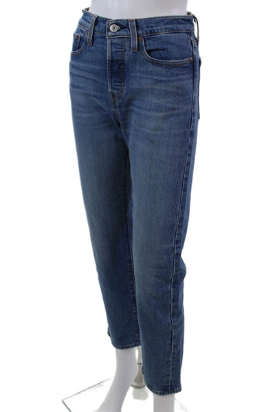 Levis Womens Cotton Buttoned Five Pocket Casual Straight Leg Jeans Blue Size 25