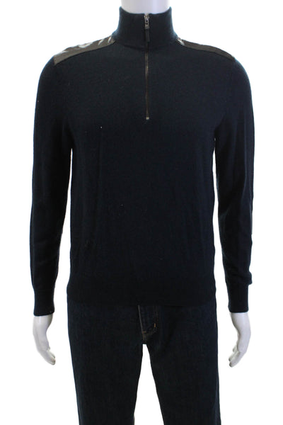 Michael Kors Mens Wool Long Sleeve Half Zip Kit Pullover Sweater Navy Size M