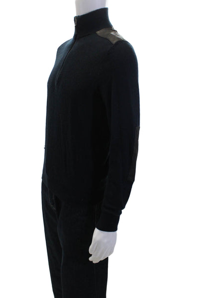 Michael Kors Mens Wool Long Sleeve Half Zip Kit Pullover Sweater Navy Size M