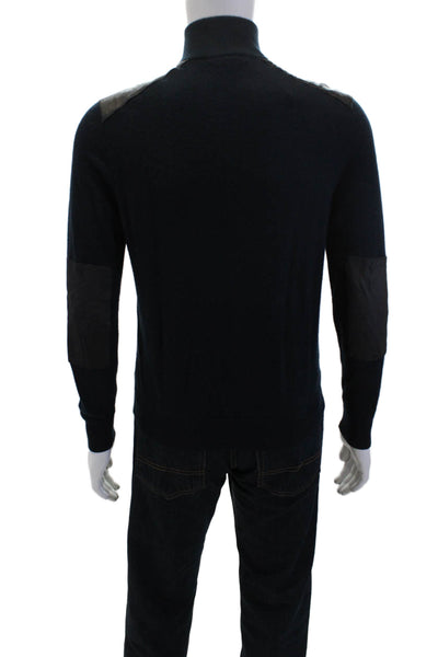 Michael Kors Mens Wool Long Sleeve Half Zip Kit Pullover Sweater Navy Size M