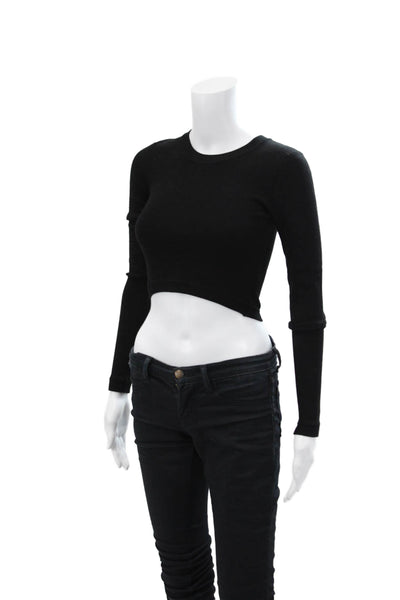 Milly Womens Long Sleeve Double Zip Cropped Top Black Size P