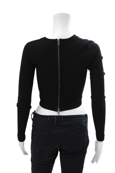 Milly Womens Long Sleeve Double Zip Cropped Top Black Size P