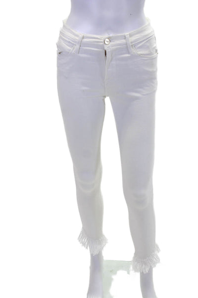 Frame Denim Womens Cotton Zippered Mid-Rise Skinny Jeans White Size 25