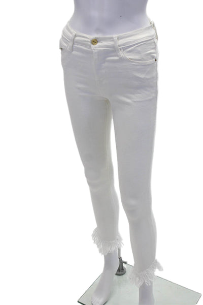 Frame Denim Womens Cotton Zippered Mid-Rise Skinny Jeans White Size 25