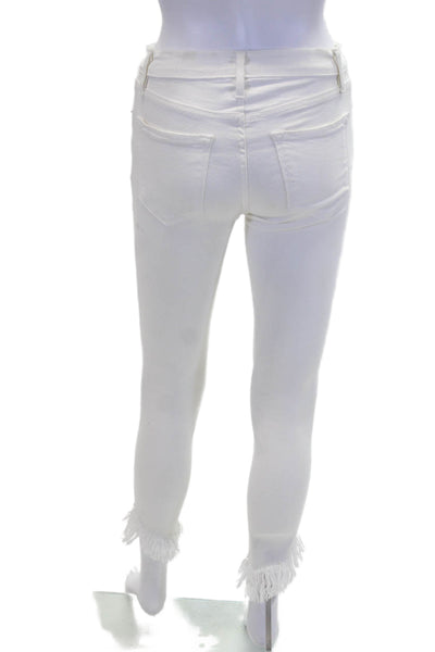 Frame Denim Womens Cotton Zippered Mid-Rise Skinny Jeans White Size 25