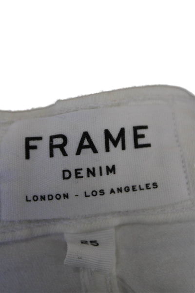 Frame Denim Womens Cotton Zippered Mid-Rise Skinny Jeans White Size 25