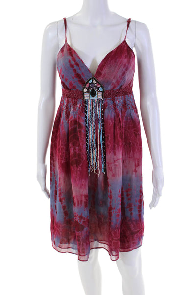 Plenty Womens Tie Dye Printed Beaded Detail Empire Waist Mini Dress Pink Size 8