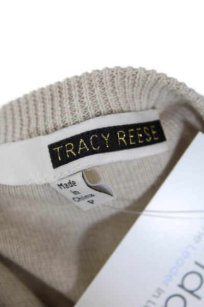 Tracy Reese Womens Cotton Abstract Printed Zipped Cardigan Beige Size PS