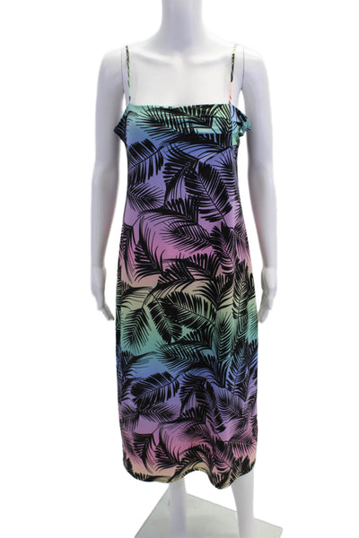 Le Superbe Womens Spaghetti Strap Square Neck Ombre Leaf Dress Black Multi Large