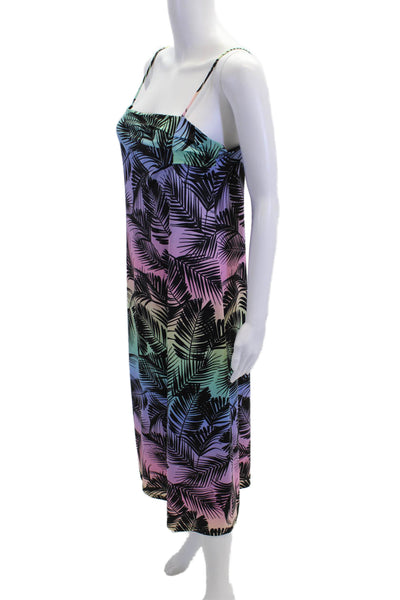 Le Superbe Womens Spaghetti Strap Square Neck Ombre Leaf Dress Black Multi Large